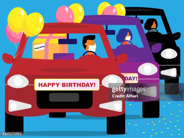 happy birthday car parade - car parade stock illustrations