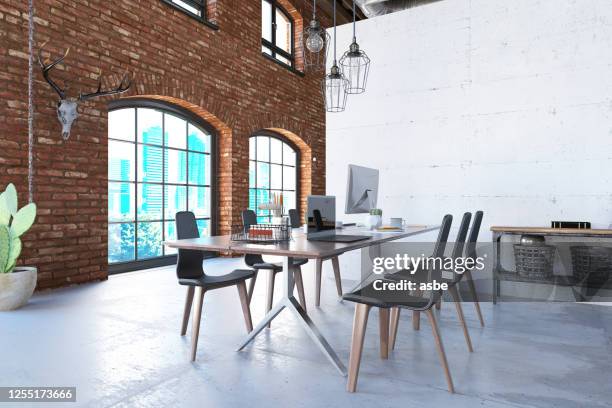 hedendaags loftkantoor - loft office stockfoto's en -beelden