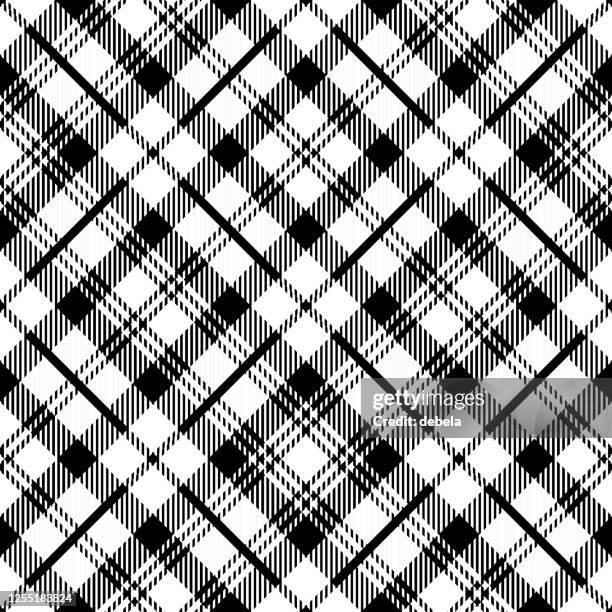 schwarz und weiß schottischen royal tartan karierten textilmuster - tartan stock-grafiken, -clipart, -cartoons und -symbole