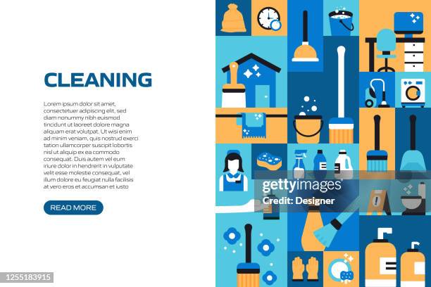 cleaning related pattern design web banner - mop floor stock illustrations