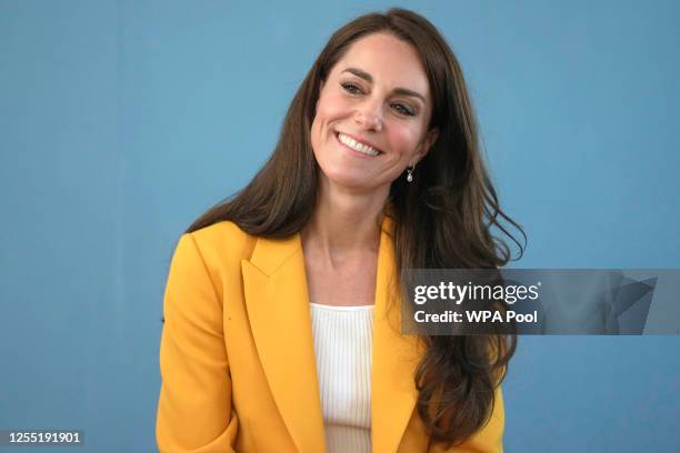 Catherine, Princess of Wales smiles as she visits the Dame Kelly Holmes Trust on May 16, 2023 in Bath, England.