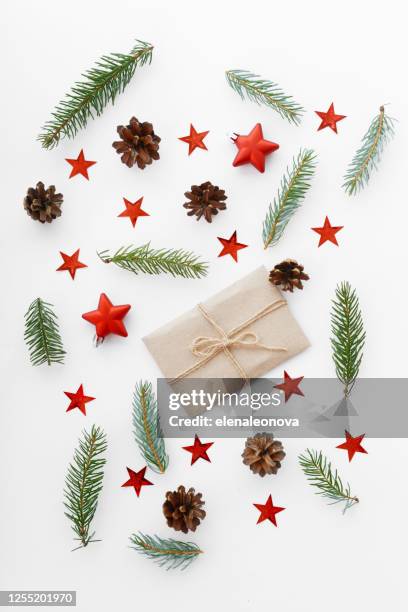 christmas ornament on white background - christmas flatlay stock pictures, royalty-free photos & images