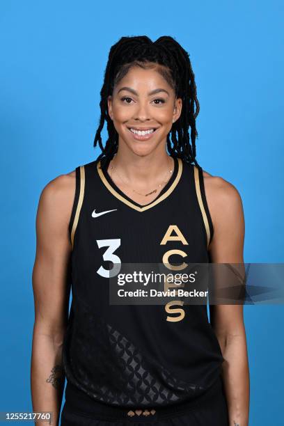 Candace Parker of the Las Vegas Aces poses for a head shot during WNBA Media Day at VU Studio on May 15, 2023 in Las Vegas, Nevada. NOTE TO USER:...
