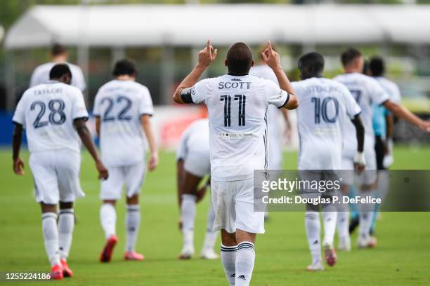 Alejandro Bedoya of Philadelphia Union reacts after scoring a goal during the second half against the New York City FC in the MLS is Back Tournament...