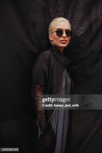 portrait of a beautiful cool woman - platinum blonde hair stock pictures, royalty-free photos & images