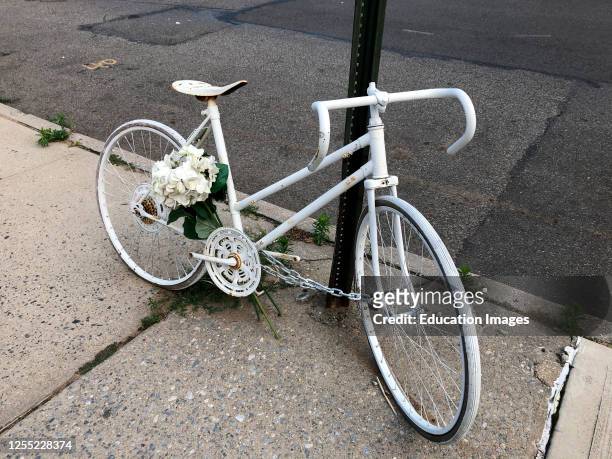 White Ghost Bike, site where someone was killed by driver while riding a bike, Queens, NY.