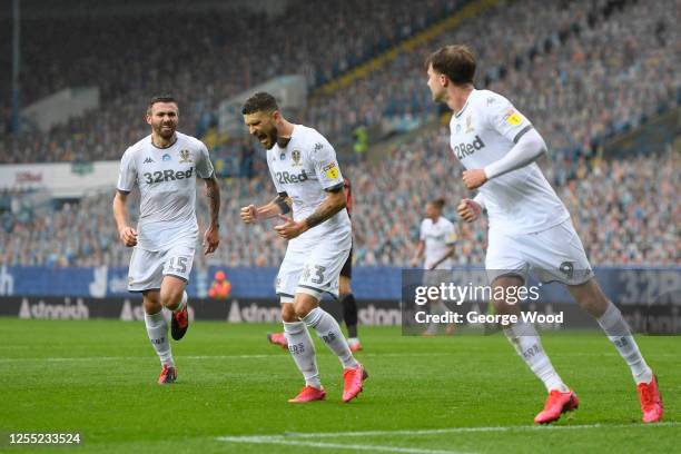 Mateusz Klich of Leeds United celebrates after scoring his team's first goal during the Sky Bet Championship match between Leeds United and Stoke...