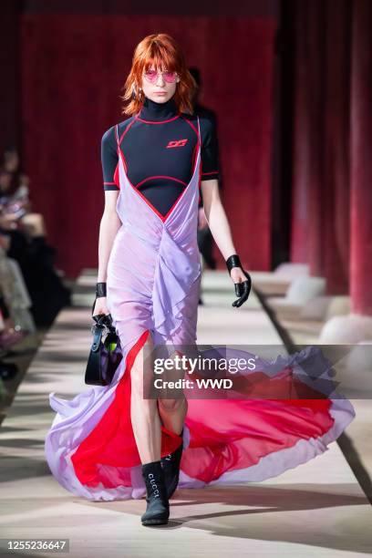 Model on the runway at the Gucci 2024 Cruise Collection Fashion Show at Gyeonbokgung Palace on May 16, 2023 in Seoul, South Korea.