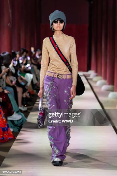 Model on the runway at the Gucci 2024 Cruise Collection Fashion Show at Gyeonbokgung Palace on May 16, 2023 in Seoul, South Korea.