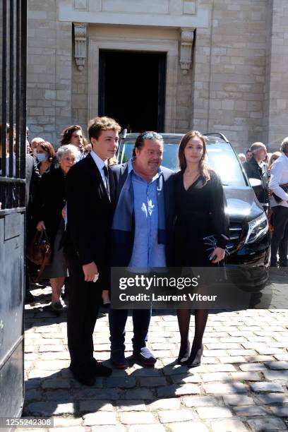 Calixte de Clermont Tonnerre, Alastair Cuddeford and Allegra de Clermont Tonnerre attend Duchess Hermine de Clermont-Tonnerre Funeral at Eglise...