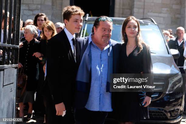 Calixte de Clermont Tonnerre, Alastair Cuddeford and Allegra de Clermont Tonnerre attend Duchess Hermine de Clermont-Tonnerre Funeral at Eglise...