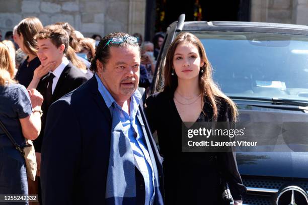 Calixte de Clermont Tonnerre, Alastair Cuddeford and Allegra de Clermont Tonnerre attend Duchess Hermine de Clermont-Tonnerre Funeral at Eglise...