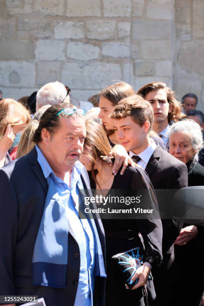 Alastair Cuddeford, Allegra de Clermont Tonnerre and Calixte de Clermont Tonnerre attend Duchess Hermine de Clermont-Tonnerre Funeral at Eglise...