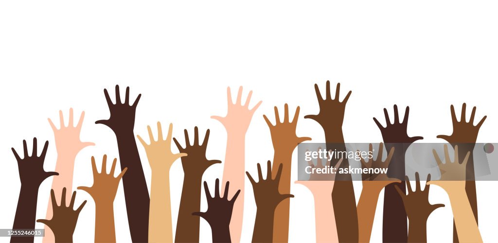 Diverse raised hands