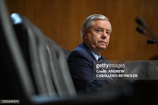 Senator Lindsey Graham looks on during a Senate Judiciary Subcommittee on Privacy, Technology, and the Law oversight hearing to examine artificial...