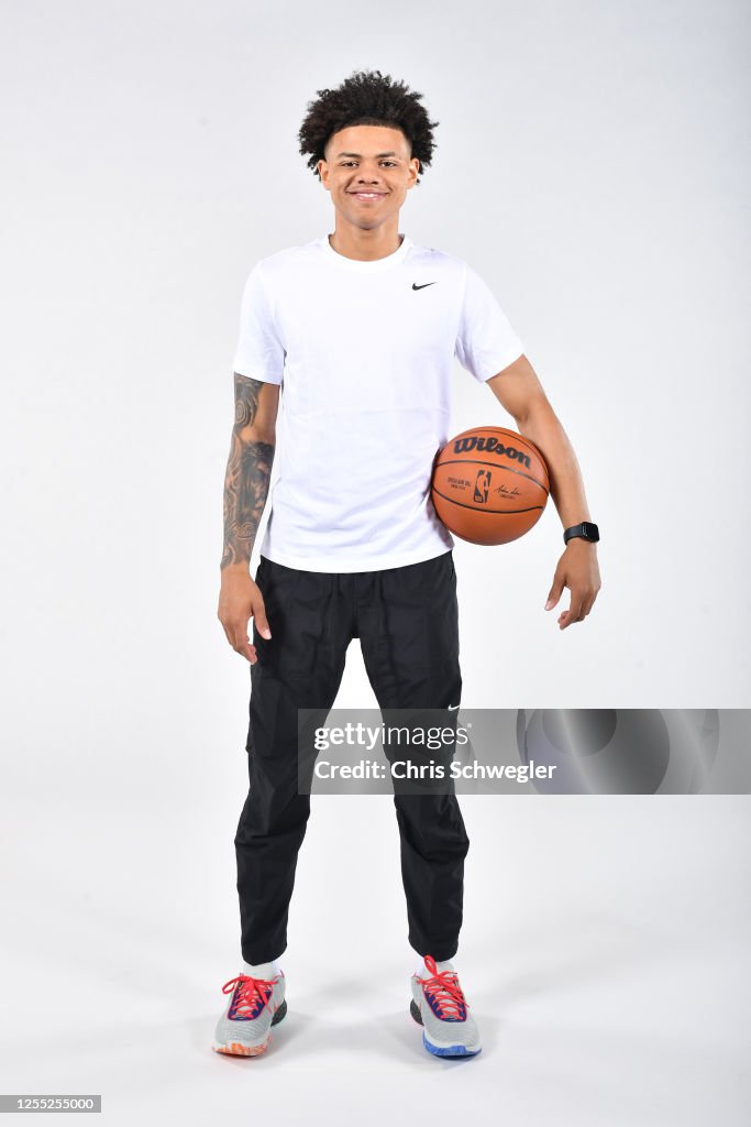 Keyonte George Hair Keyonte George poses for a portrait during the 2023 NBA Draft Combine ...