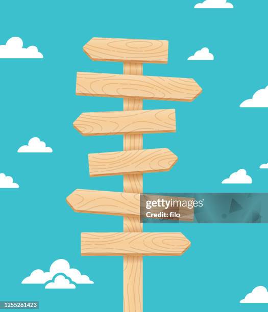 stockillustraties, clipart, cartoons en iconen met arrow crossroads richting houten teken post - wegwijzer bord