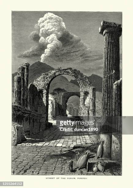 illustrazioni stock, clip art, cartoni animati e icone di tendenza di via del foro, pompei, italia, xix secolo - mt vesuvius