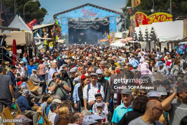 View of the food stalls with hundreds of people attending the festival of San Isidro organized by the Madrid City Council. On May 15, the great day...