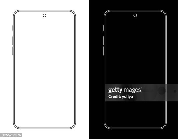 bildbanksillustrationer, clip art samt tecknat material och ikoner med smartphone, mobiltelefon i svart och vitt färg wireframe - bärbarhet