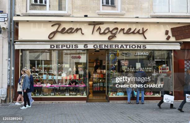 Picture shows a chocolate shop owned by French First Lady Brigitte Macron's grandnephew Jean-Baptiste Trogneux who was attacked a day before by...