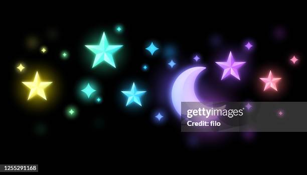 glowing stars night background - glow sticks background stock illustrations