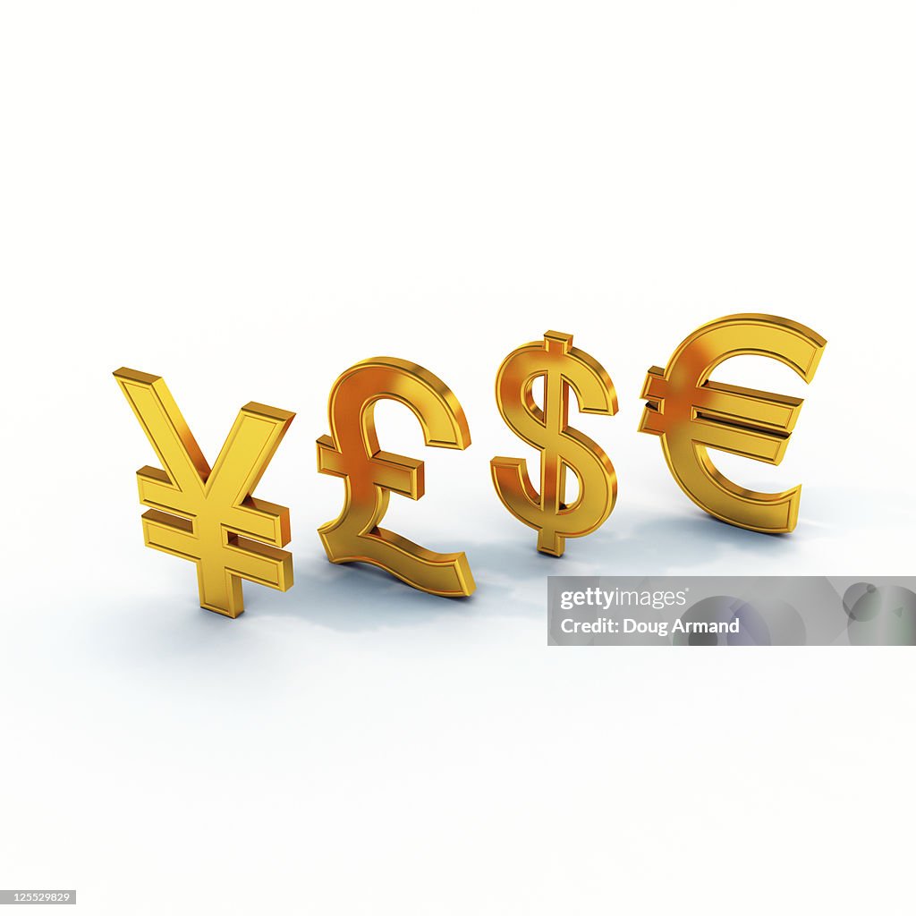 Currency Symbols in Gold on white