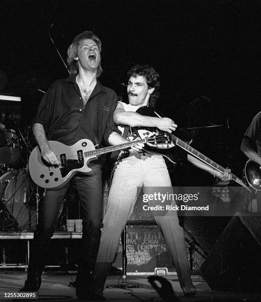 Hall & Oates, Daryl Hall and John Oates performs during Z-93 & U.S. Marines Toys for Tots at The OMNI Coliseum in Atlanta Georgia, December 14, 1980...