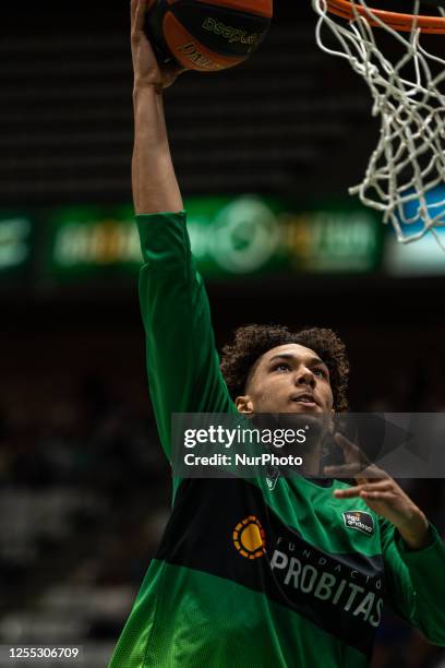 Yannick Kraag during the Liga Endesa Basketball match between Joventut Badalona and Monbus Obradoiro on 14 May 2023.