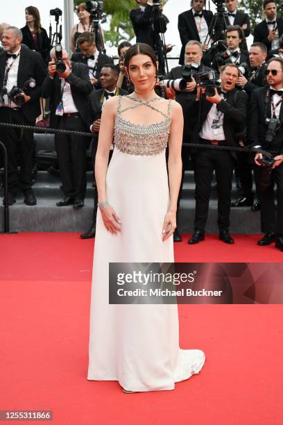 Razane Jammal at the "Jeanne du Barry" Screening & Opening Ceremony Red Carpet at the 76th Cannes Film Festival held at the Palais des Festivals on...