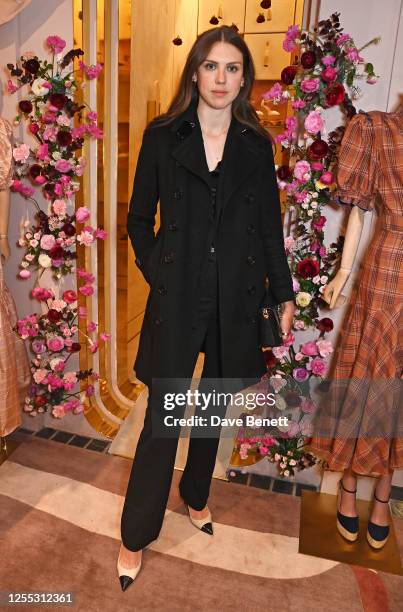 Lady Sabrina Percy attends the launch of the Eleanor Wellesley debut shoe collection at Anna Mason on May 16, 2023 in London, England.