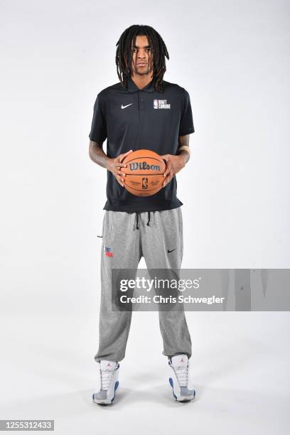 Emoni Bates poses for a portrait during the 2023 NBA Draft Combine Circuit on May 16, 2023 in Chicago, Illinois. NOTE TO USER: User expressly...