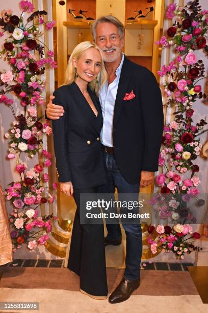 Eleanor Wellesley and Tim Jefferies attend the launch of the Eleanor Wellesley debut shoe collection at Anna Mason on May 16, 2023 in London, England.