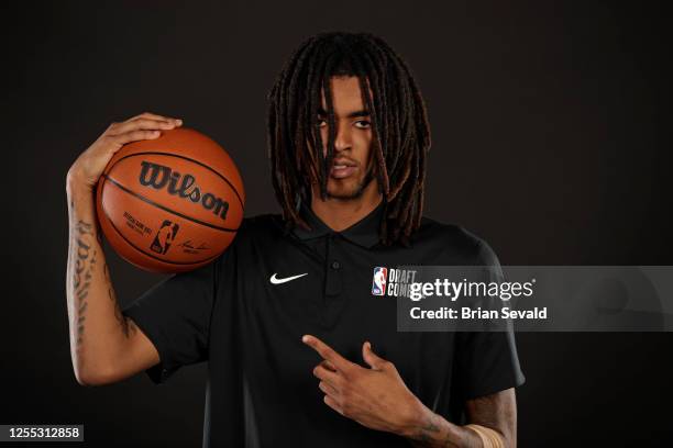 Emoni Bates poses for a portrait during the 2023 NBA Draft Combine Circuit on May 16, 2023 in Chicago, Illinois. NOTE TO USER: User expressly...