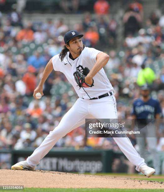 Alex Faedo of the Detroit Tigers pitches during the game against the Seattle Mariners at Comerica Park on May 13, 2023 in Detroit, Michigan. The...