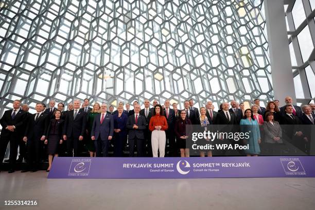 Heads of State and Government pose for a group photo at the Council of Europe summit on May 16, 2023 in Reykjavik, Iceland. Leaders from across the...