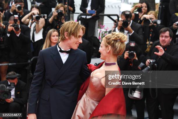 Levon Hawke and Uma Thurman attend the "Jeanne du Barry" screening & opening ceremony red carpet at the 76th Annual Cannes Film Festival at Palais...