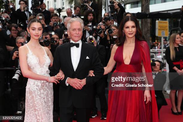 Carys Zeta Douglas , Michael Douglas and Catherine Zeta-Jones attend the "Jeanne du Barry" Screening & opening ceremony red carpet at the 76th annual...