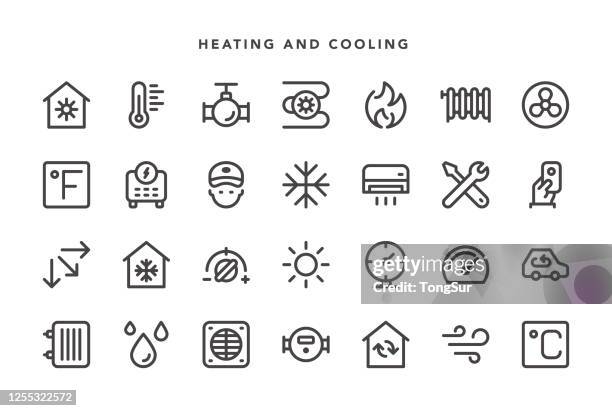 ilustraciones, imágenes clip art, dibujos animados e iconos de stock de iconos de calefacción y refrigeración - calor