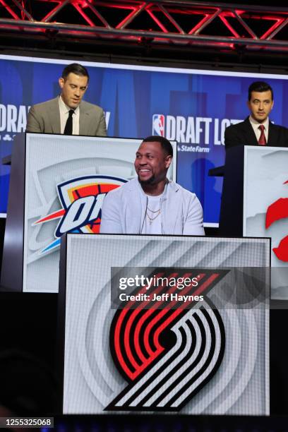 Legend Brandon Roy represents the Portland Trail Blazers during the 2023 NBA Draft Lottery at McCormick Place on May 16, 2023 in Chicago, Illinois....