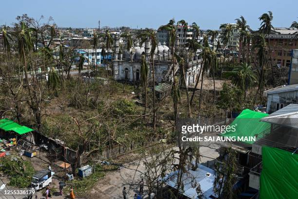 This general view shows the damage caused by cyclone Mocha in Sittwe in Myanmar's Rakhine state on May 17, 2023. The death toll in cyclone-hit...