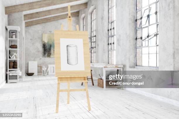 artist's canvas in creative studio - canvas frame stock pictures, royalty-free photos & images