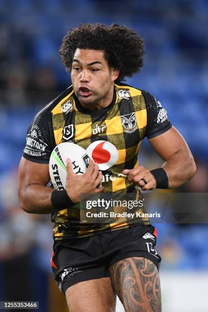 Adam Blair of the Warriors runs the ball during the round nine NRL match between the Gold Coast Titans and the New Zealand Warriors at Cbus Super...
