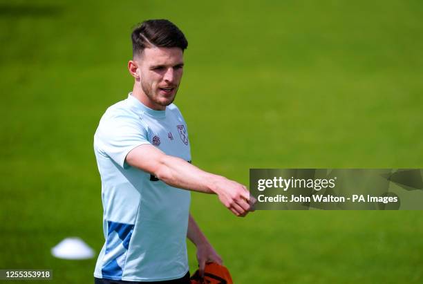 West Ham United's Declan Rice during a training session at Rush Green Training Ground, Romford. Picture date: Wednesday May 17, 2023.