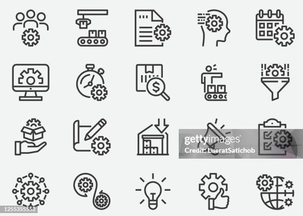 stockillustraties, clipart, cartoons en iconen met pictogrammen voor productbeheerlijn - automate workflow icon