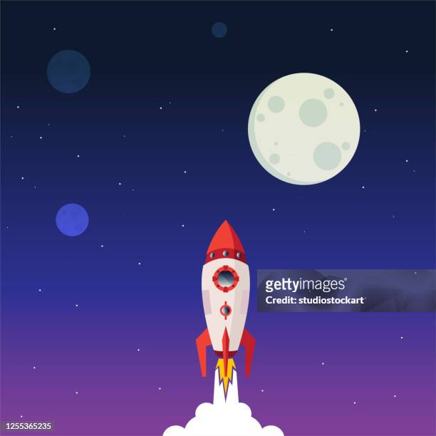 business start up, rocket launch up to the space. - planetary moon stock illustrations