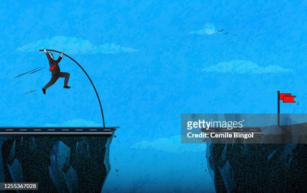 conquering adversity-pole vault - cliff stock illustrations
