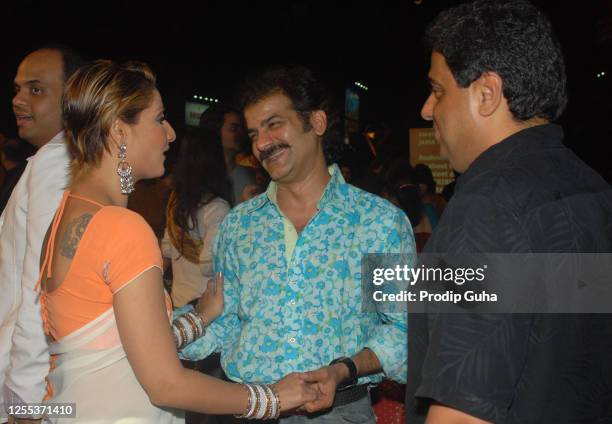 Urvashi Dholakia, Jamnadas Majethia and Ronnie Screwvala attend The Indian Television Awards on November 16, 2007 in Mumbai, India.