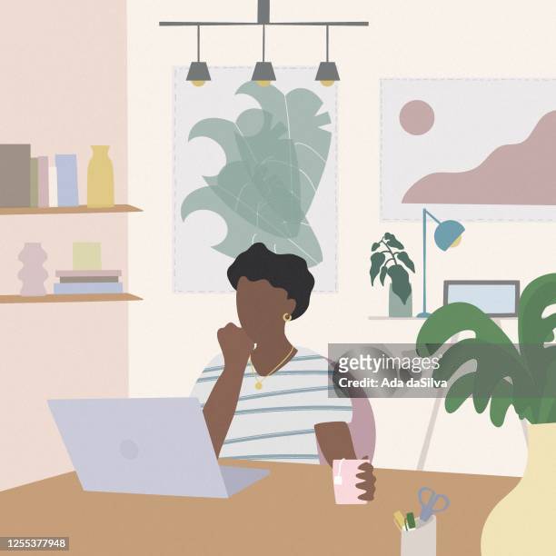 young women working at home - using computer home stock illustrations