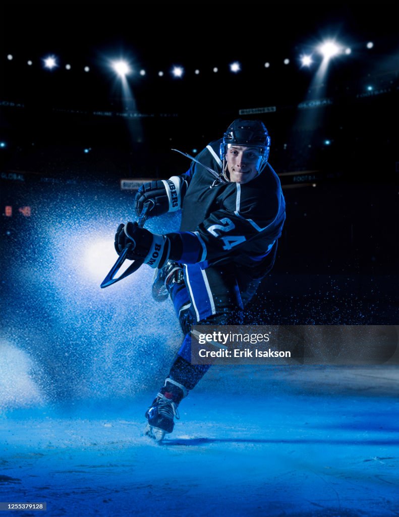 Hockey player striking